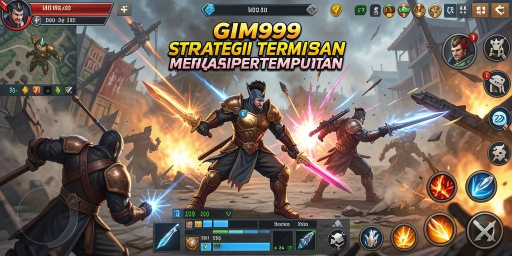 Screenshot gameplay GIM999 yang menunjukkan strategi pertempuran.