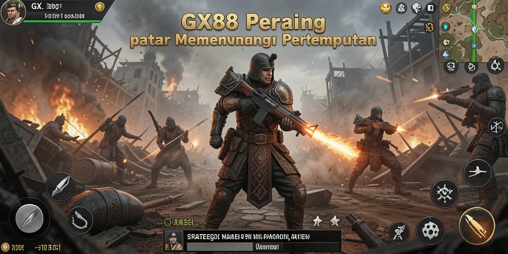 Screenshot GX88 menampilkan aksi pertempuran strategi yang mendebarkan.