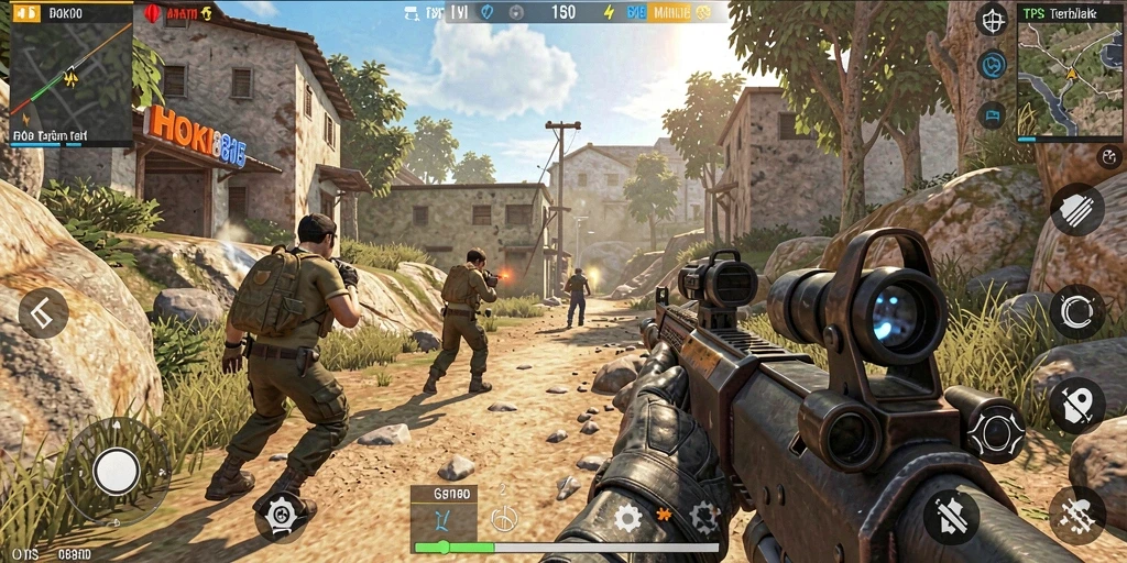 Gameplay HOKI8815 menampilkan aksi menembak yang intens dan strategis.