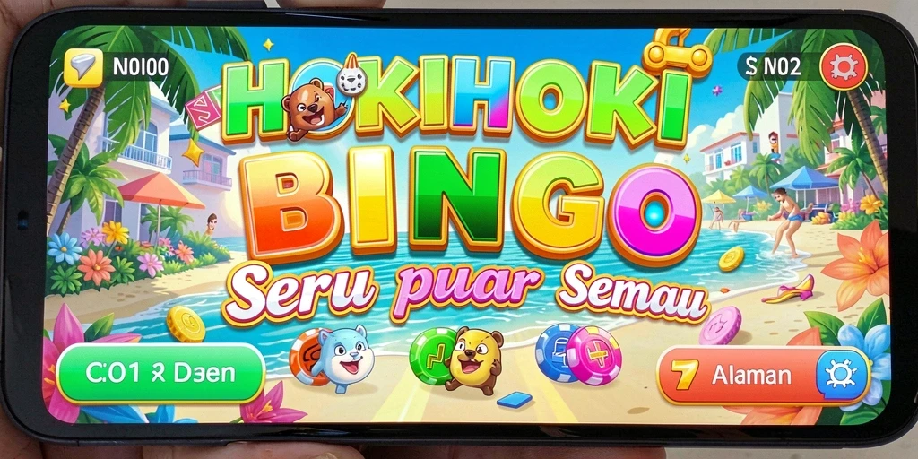 Tampilan gameplay seru HOKIHOKI dengan kartu Bingo yang berwarna-warni.