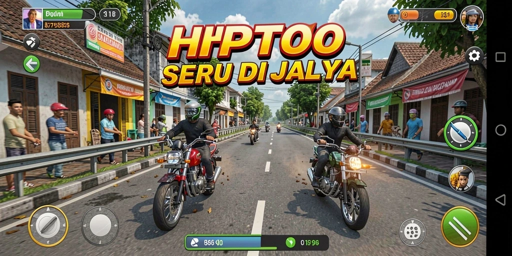 Screenshot utama HPTOTO menunjukkan balapan seru dengan kendaraan yang beraksi.