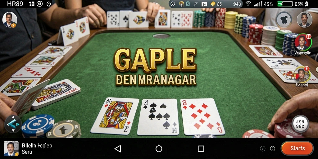Screenshot gameplay HR89 menampilkan pemain bermain Gaple dengan antusias.