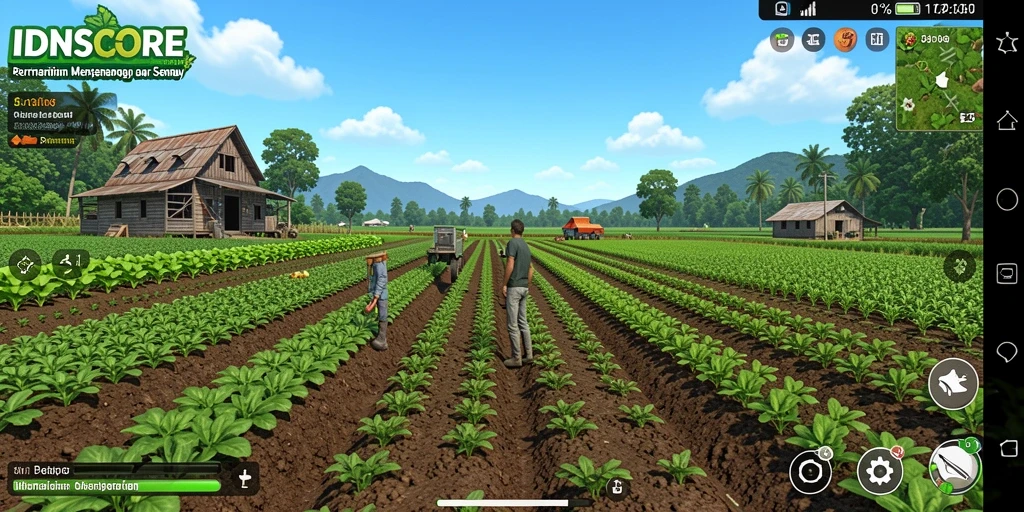 Screenshot gameplay IDNSCORE menampilkan aktivitas bertani yang menyenangkan.