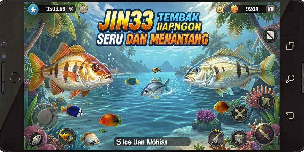 Tampilan gameplay seru di JIN33, saat menembak ikan di laut.