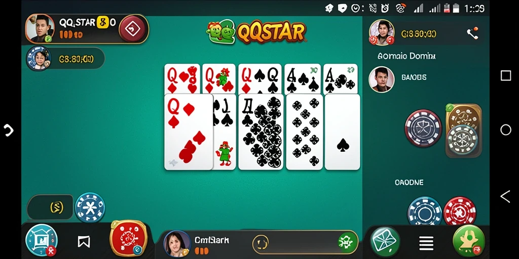 Tampilan seru dari gameplay Domino di QQSTAR dengan interaksi pemain.
