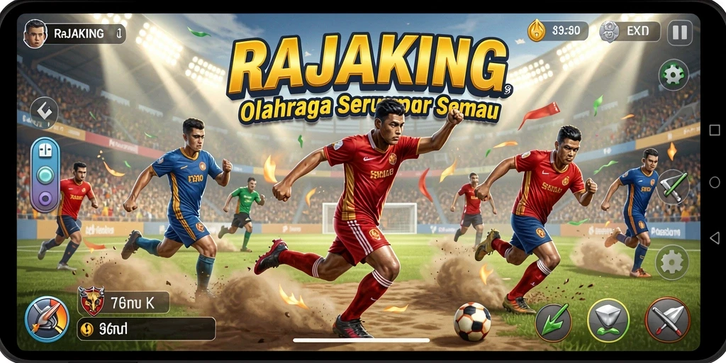 Screenshot gameplay RAJAKING yang menunjukkan aksi olahraga yang mendebarkan.