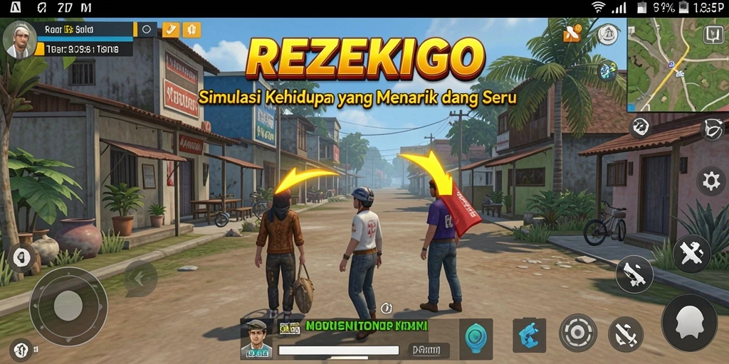 Screenshot utama menampilkan gameplay menarik REZEKIGO dengan berbagai aktivitas yang dapat dilakukan.