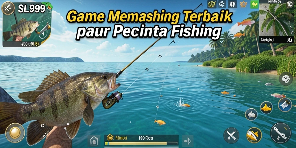 Gameplay SL999 menunjukkan momen seru saat memancing.