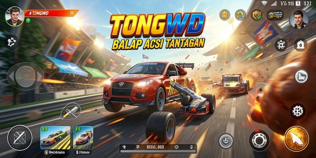 Tangkapan layar yang menampilkan aksi balap cepat dalam TONGWD.