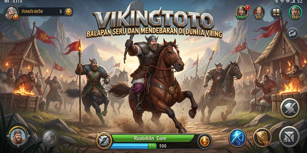 Screenshot gameplay VIKINGTOTO menampilkan balapan mendebarkan dengan kendaraan Viking.
