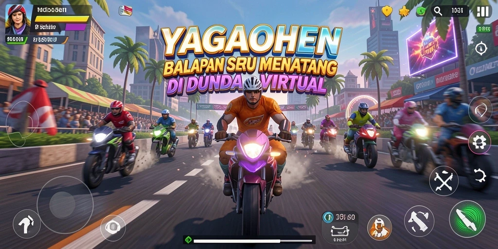 Screen gameplay YAGAOHEN menampilkan aksi balapan yang mendebarkan.